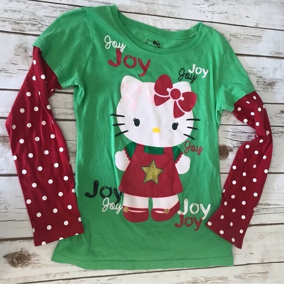 Hello Kitty Christmas Holiday Tee Shirt Girls size large long sleeve joy - Picture 1 of 7